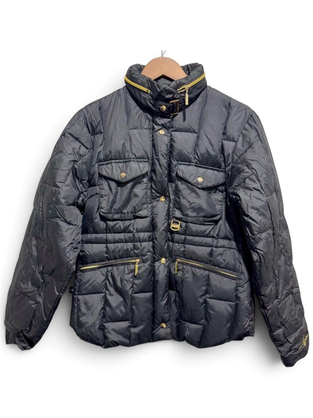 Vintage Y2K Baby Phat Black Gold Down Puffer Jacket Size S